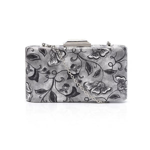Front view grey Mia Embroid Floral Clutch Bag