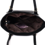 Top view open black Oprah Twin Buckle Shopper Bag