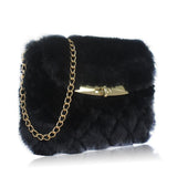 Side view black Quilted Fluffy Crossbody Bag