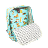 Open view blue Doggy Print Canvas Rucksack
