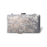 Front view silver Elis Embroid Clutch Bag