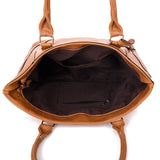 Top view open tan Lila Shopper Bag With Charm