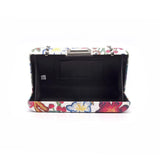 Top view open blue Mia Embroid Floral Clutch Bag