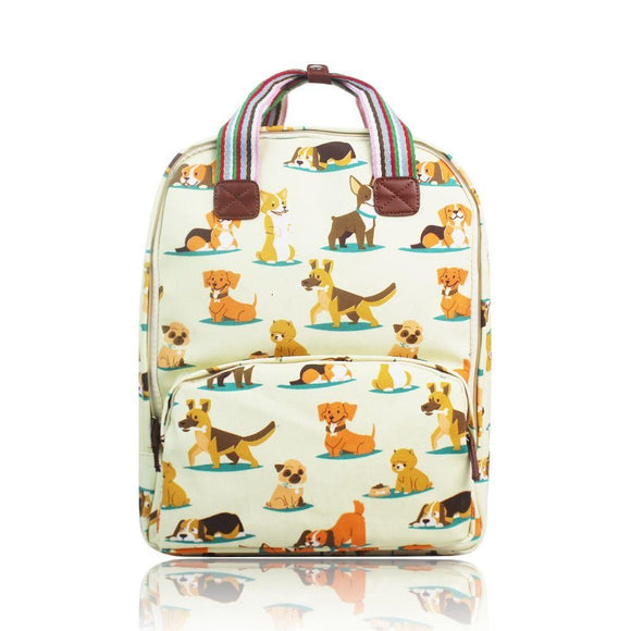 Front view beige Doggy Print Canvas Rucksack