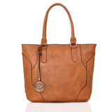 Front view tan Lila Shopper Bag With Charm