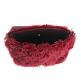Top view open burgundy Quilted Fluffy Crossbody Bag