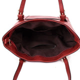 Top view open red Oprah Twin Buckle Shopper Bag