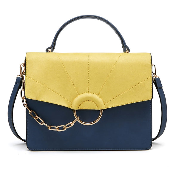 Front view blue/yellow Chandra Colour Block Ring Bag