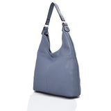 Side view blue Tori V Slouch Tote Bag