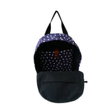 Open view navy blue Heart Print Backpack