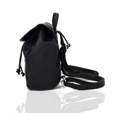 Side view black Foldover Tassel Backpack