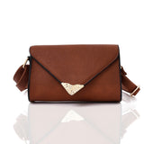 Front view red brown Embroidered Envelope Style Crossbody Bag