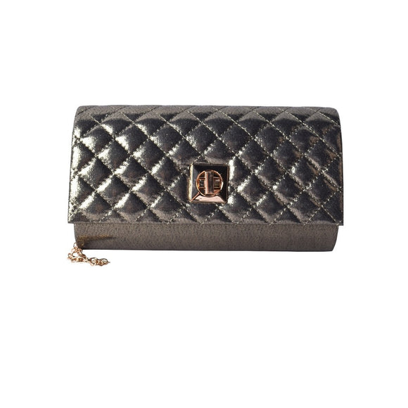 Front view bronze Eleanor Quilted Shimmer Crossbody Bag