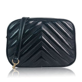 Front view black Quilted Chevron Pouch Bag