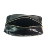 Top view open black Quilted Chevron Pouch Bag
