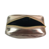 Top view open gold Quilted Chevron Pouch Bag