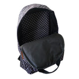 Open view black Polka Dot Canvas Backpack