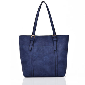 Front view blue Oprah Twin Buckle Shopper Bag