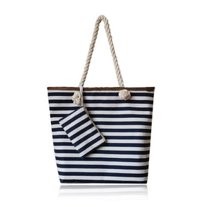 Front view Striped Beach Bag - Navy Blue
