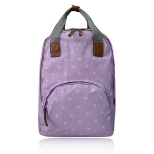Front view grey Star Print Canvas Backpack