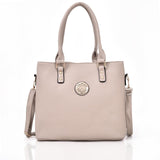 Front view grey Connie Metal Badge Tote Bag
