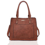 Front view red brown Haidee Front Pocket Tote Bag