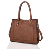 Side view red brown Haidee Front Pocket Tote Bag