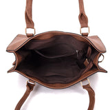 Top view open red brown Haidee Front Pocket Tote Bag