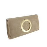 Side view beige Amelia Evening Purse With Metal Decor