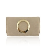 Front view beige Amelia Evening Purse With Metal Decor
