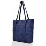 Side view blue Oprah Twin Buckle Shopper Bag